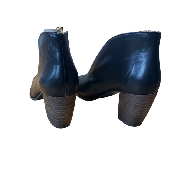 Lucky Brand Size 9 Ankle Leather Halo Peep Toe Booties Chunky Wooden Heel - Picture 4 of 9